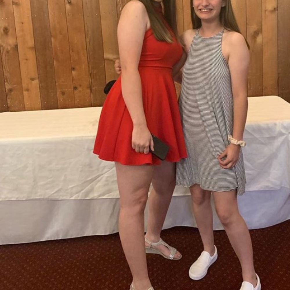 RED MOCK NECK DRESS